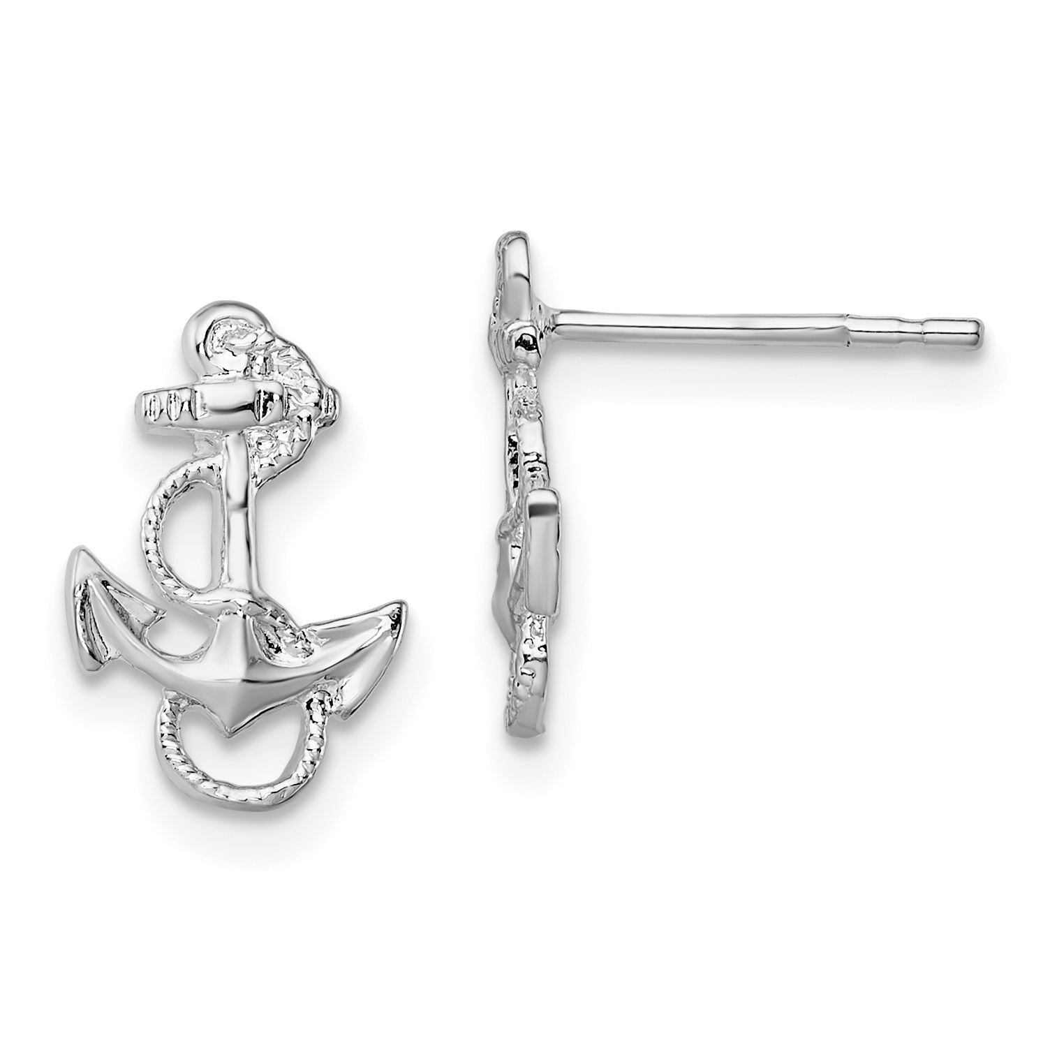 De-Ani Sterling Silver Rhodium-Plated Polished Anchor with Rope Post Earrings (QE15491)