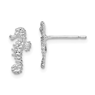 De-Ani Sterling Silver Rhodium-Plated Polished Mini Seahorse Post Earrings