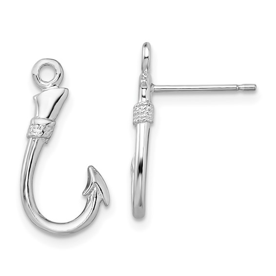 De-Ani Sterling Silver Rhodium-Plated Polished Fish Hook Post Earrings