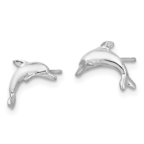 De-Ani Sterling Silver Rhodium-Plated Polished Dolphin Post Earrings