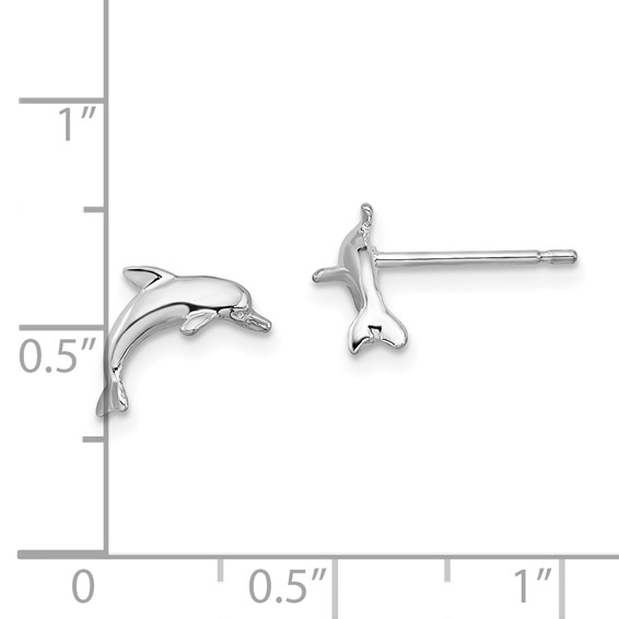 De-Ani Sterling Silver Rhodium-Plated Polished Dolphin Post Earrings