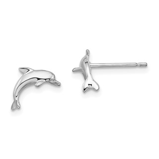 De-Ani Sterling Silver Rhodium-Plated Polished Dolphin Post Earrings