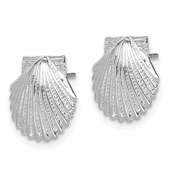 De-Ani Sterling Silver Rhodium-Plated Polished Scallop Shell Post Earrings