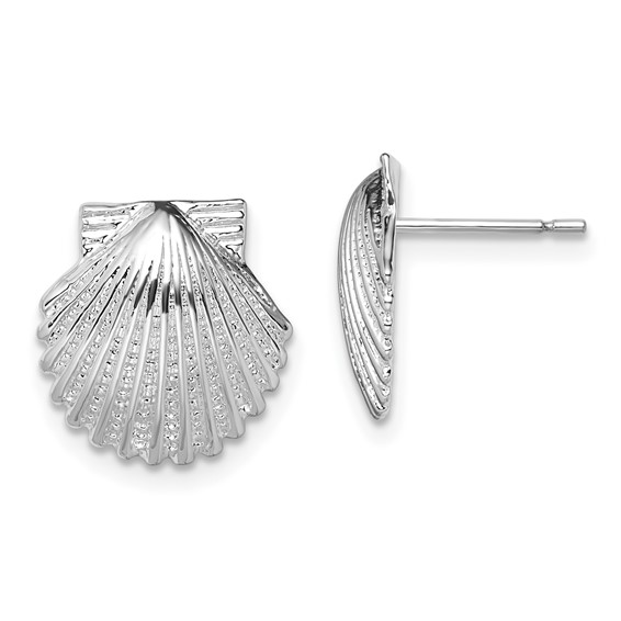 De-Ani Sterling Silver Rhodium-Plated Polished Scallop Shell Post Earrings