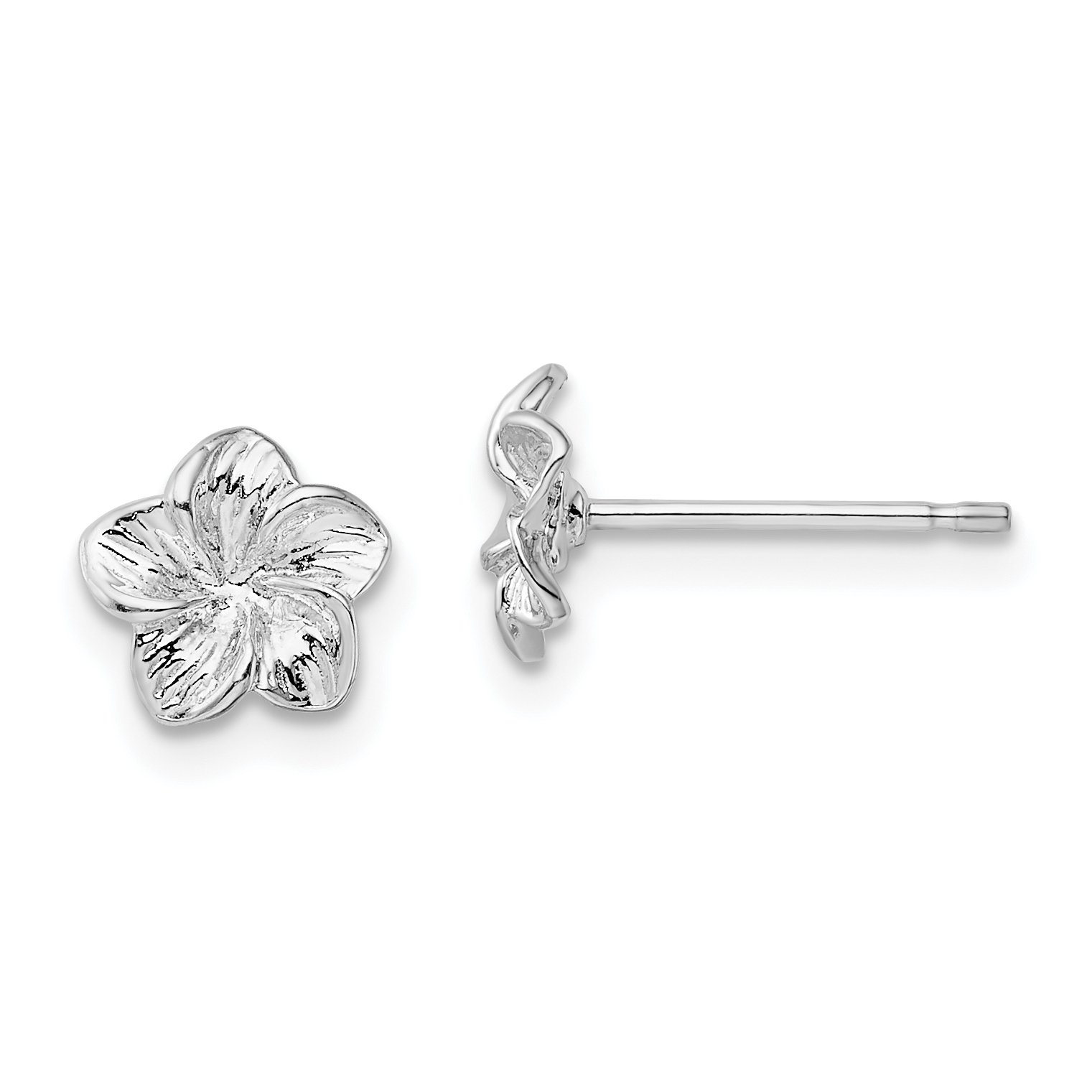 De-Ani Sterling Silver Rhodium-Plated Polished Plumeria Flower Post Earrings (QE15504)