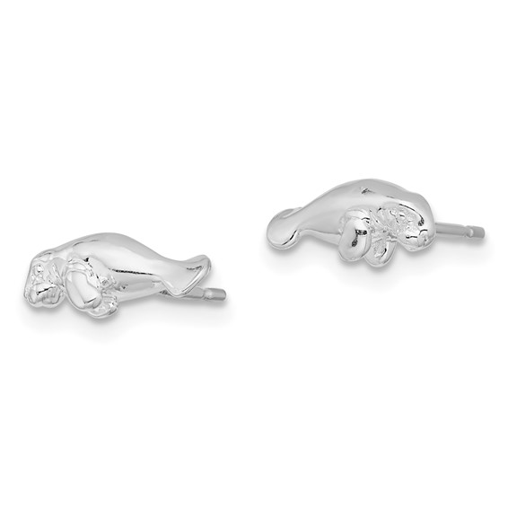 De-Ani Sterling Silver Rhodium-Plated Polished Mini Manatee Post Earrings