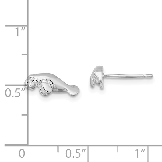 De-Ani Sterling Silver Rhodium-Plated Polished Mini Manatee Post Earrings