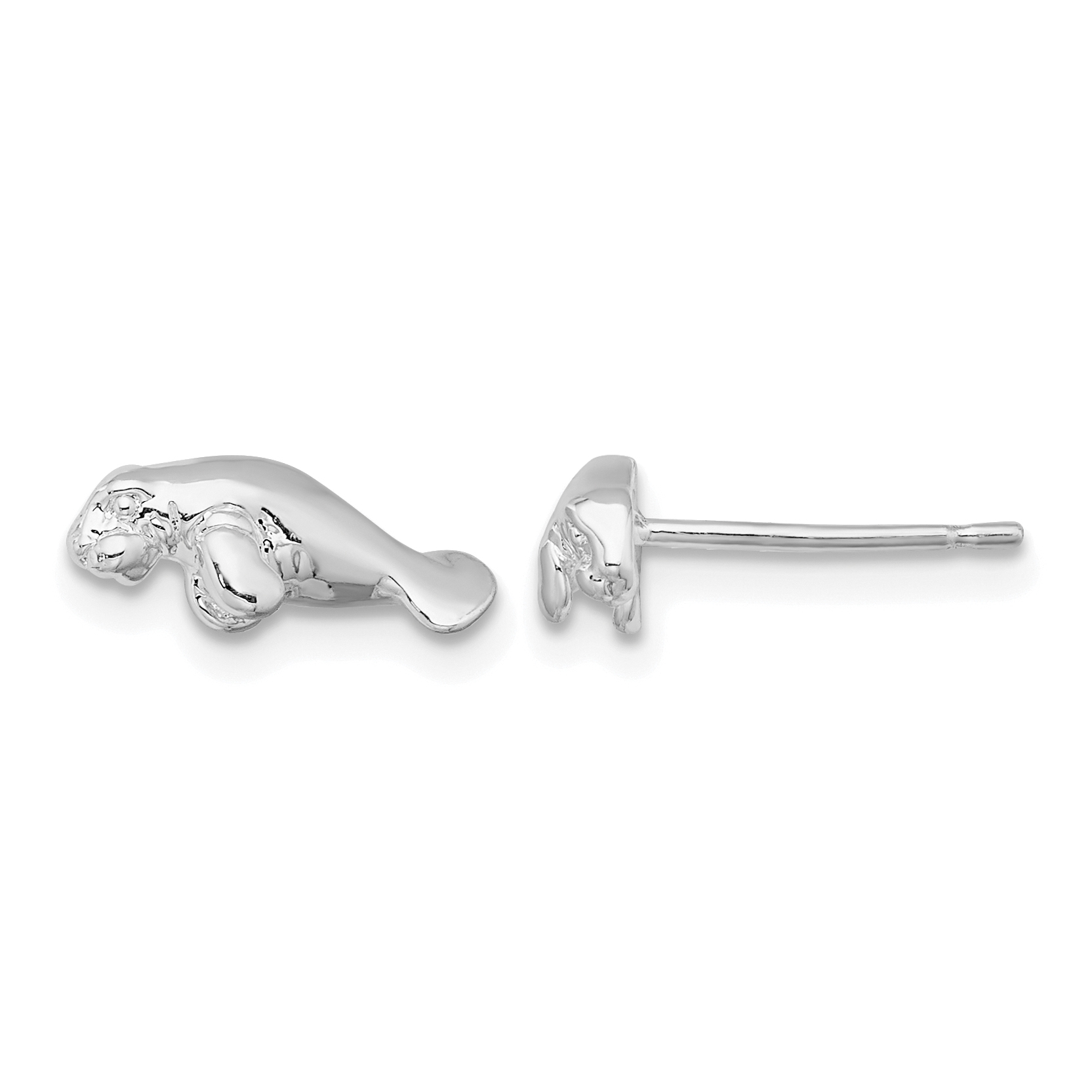 De-Ani Sterling Silver Rhodium-Plated Polished Mini Manatee Post Earrings (QE15505)