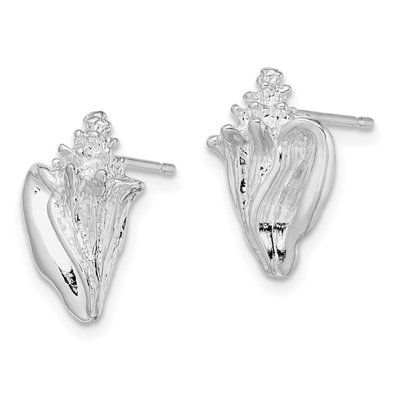 De-Ani Sterling Silver Rhodium-Plated Polished Conch Shell Post Earrings