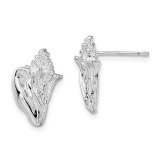 De-Ani Sterling Silver Rhodium-Plated Polished Conch Shell Post Earrings