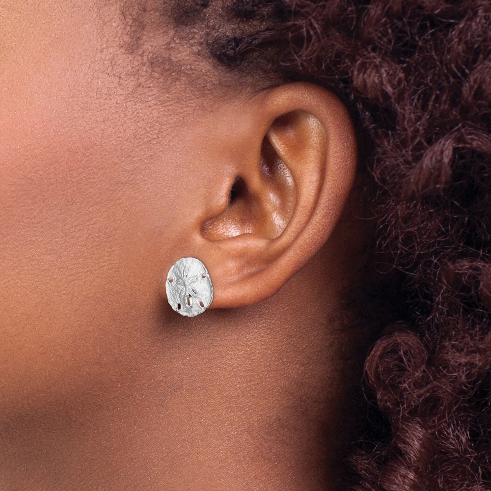 De-Ani Sterling Silver Rhodium-Plated Polished Sand Dollar Post Earrings (QE15507)