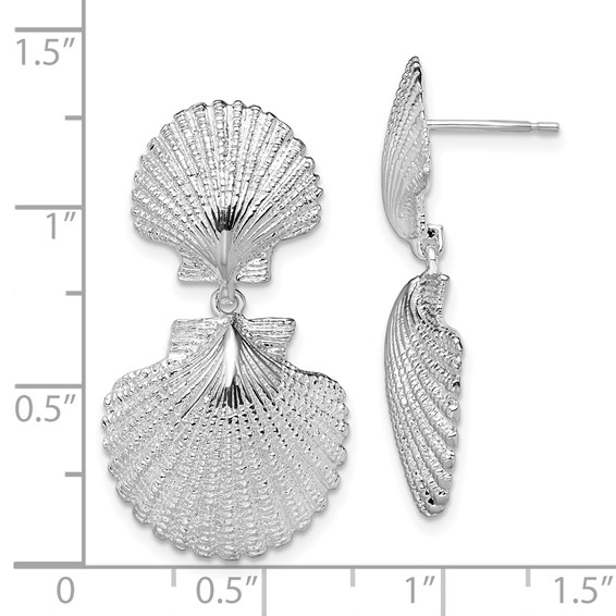 De-Ani Sterling Silver Rhodium-Plated Polished Double Shell Dangle Post Earrings