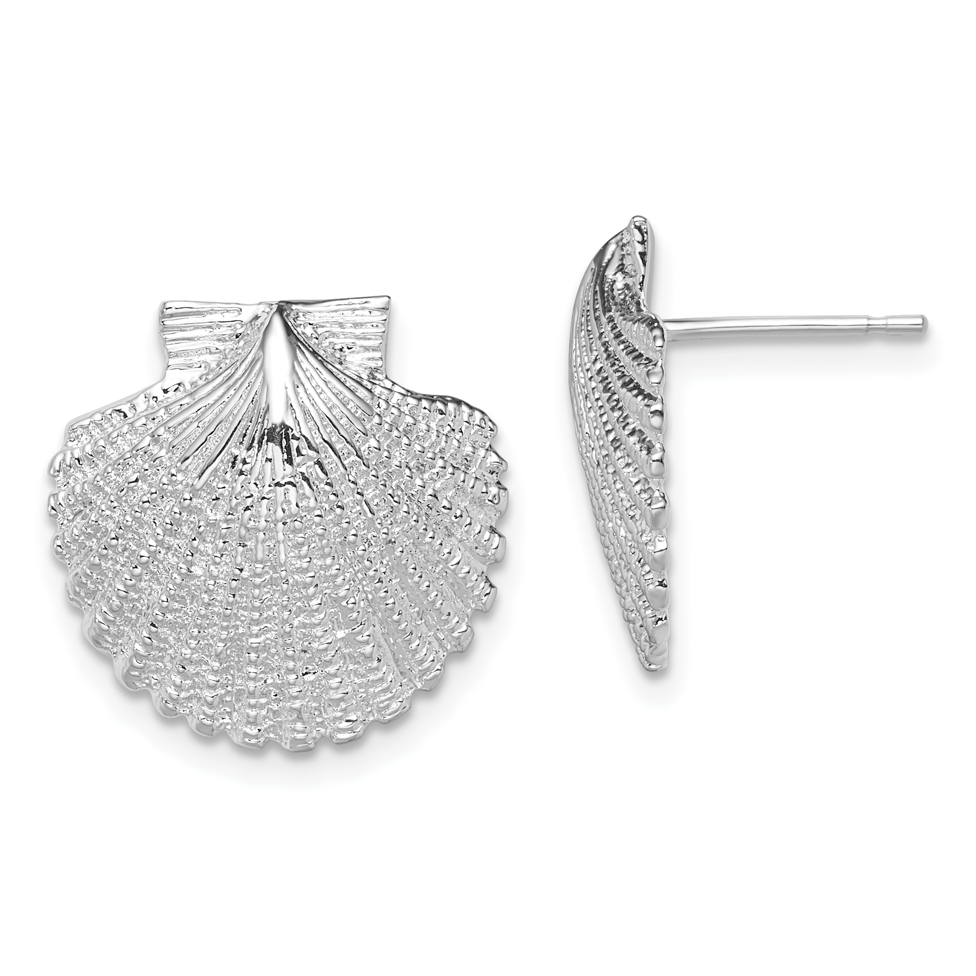 De-Ani Sterling Silver Rhodium-Plated Polished Large Scallop Shell Post Earrings (QE15509)