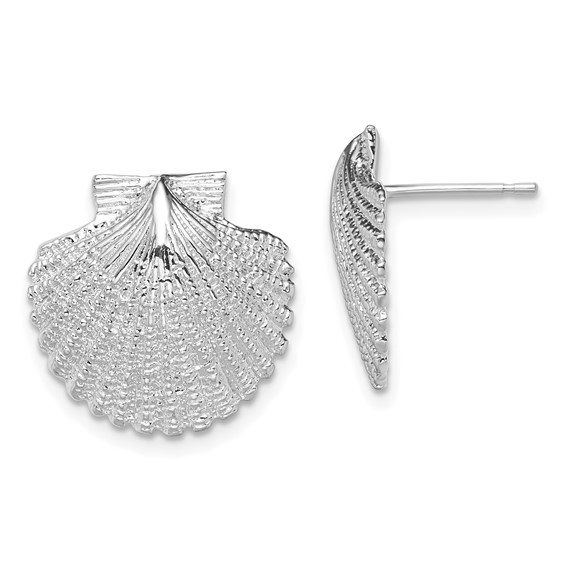 De-Ani Sterling Silver Rhodium-Plated Polished Large Scallop Shell Post Earrings