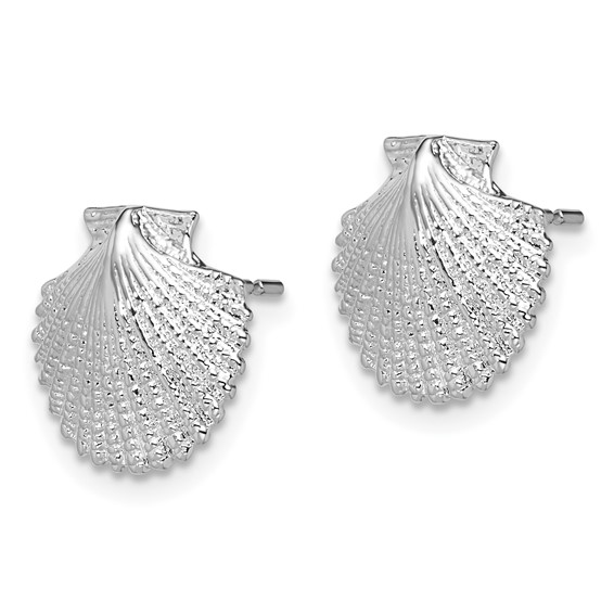 De-Ani Sterling Silver Rhodium-Plated Polished Scallop Shell Post Earrings