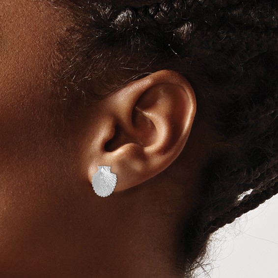 De-Ani Sterling Silver Rhodium-Plated Polished Scallop Shell Post Earrings