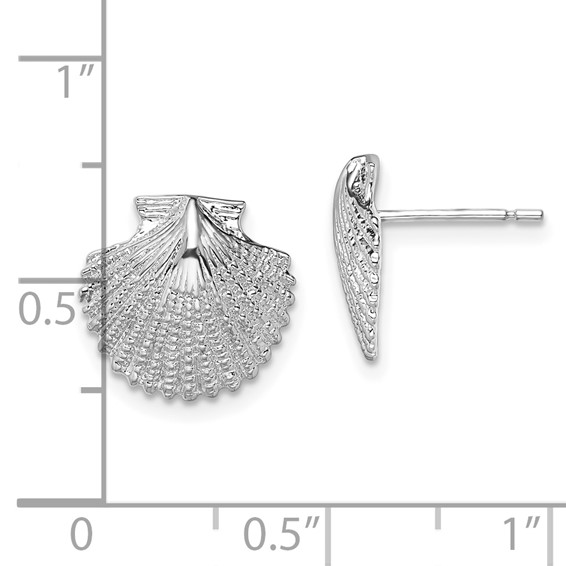 De-Ani Sterling Silver Rhodium-Plated Polished Scallop Shell Post Earrings