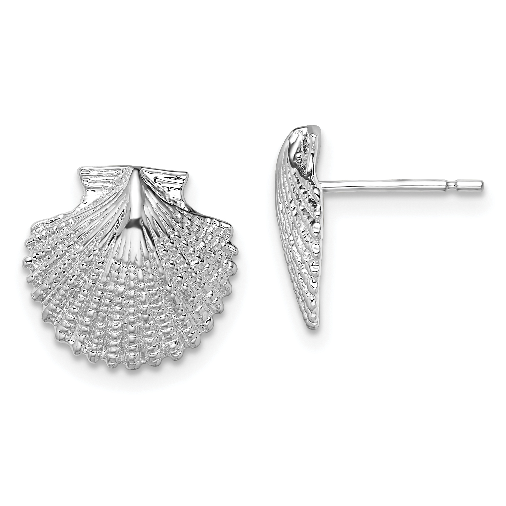 De-Ani Sterling Silver Rhodium-Plated Polished Scallop Shell Post Earrings (QE15510)