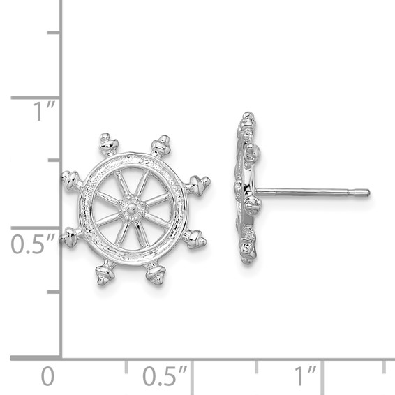 De-Ani Sterling Silver Rhodium-Plated Polished Ships Wheel Post Earrings