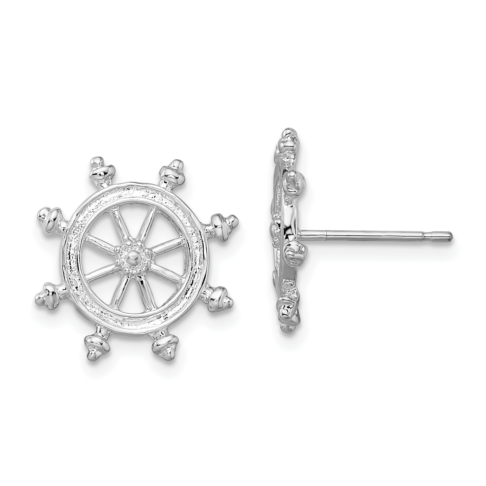 De-Ani Sterling Silver Rhodium-Plated Polished Ships Wheel Post Earrings (QE15511)