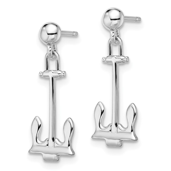 De-Ani Sterling Silver Rhodium-Plated Polished Anchor Dangle Post Earrings
