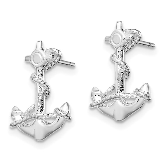 De-Ani Sterling Silver Rhodium-Plated Polished Anchor with Rope Post Earrings