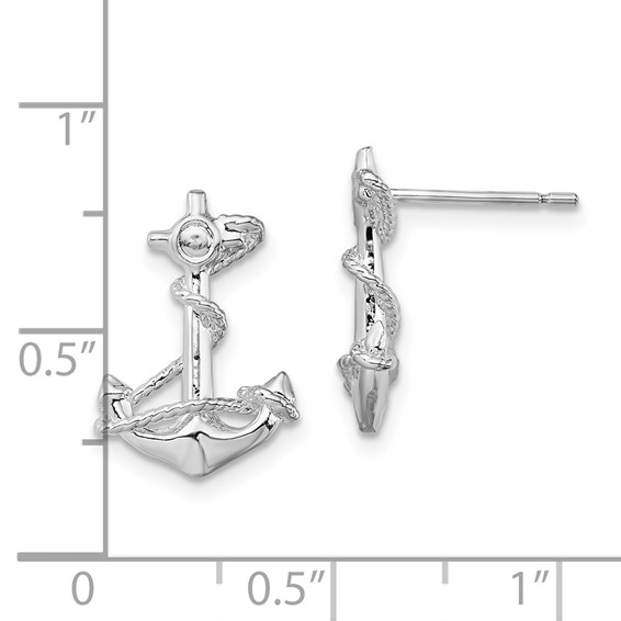 De-Ani Sterling Silver Rhodium-Plated Polished Anchor with Rope Post Earrings