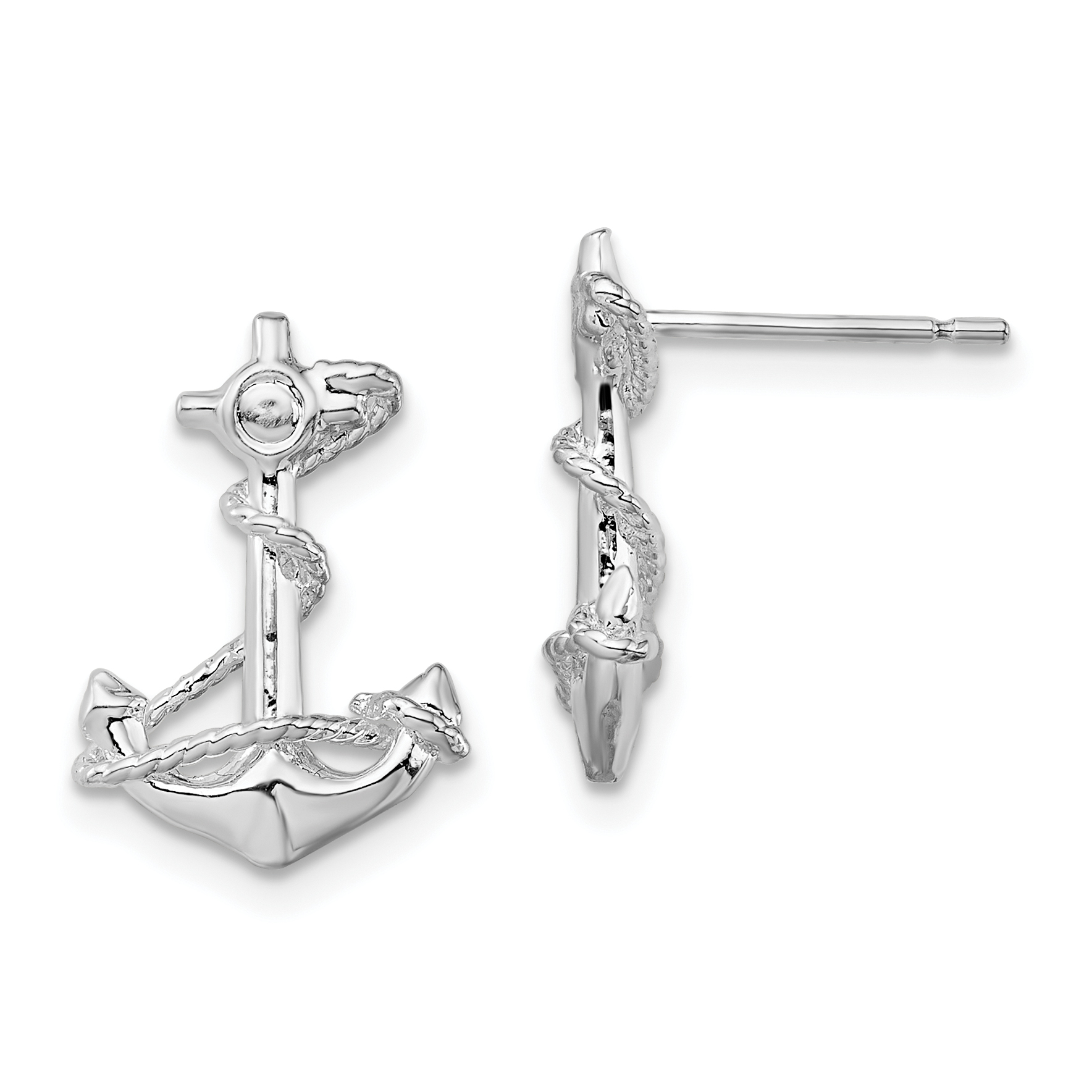 De-Ani Sterling Silver Rhodium-Plated Polished Anchor with Rope Post Earrings (QE15513)
