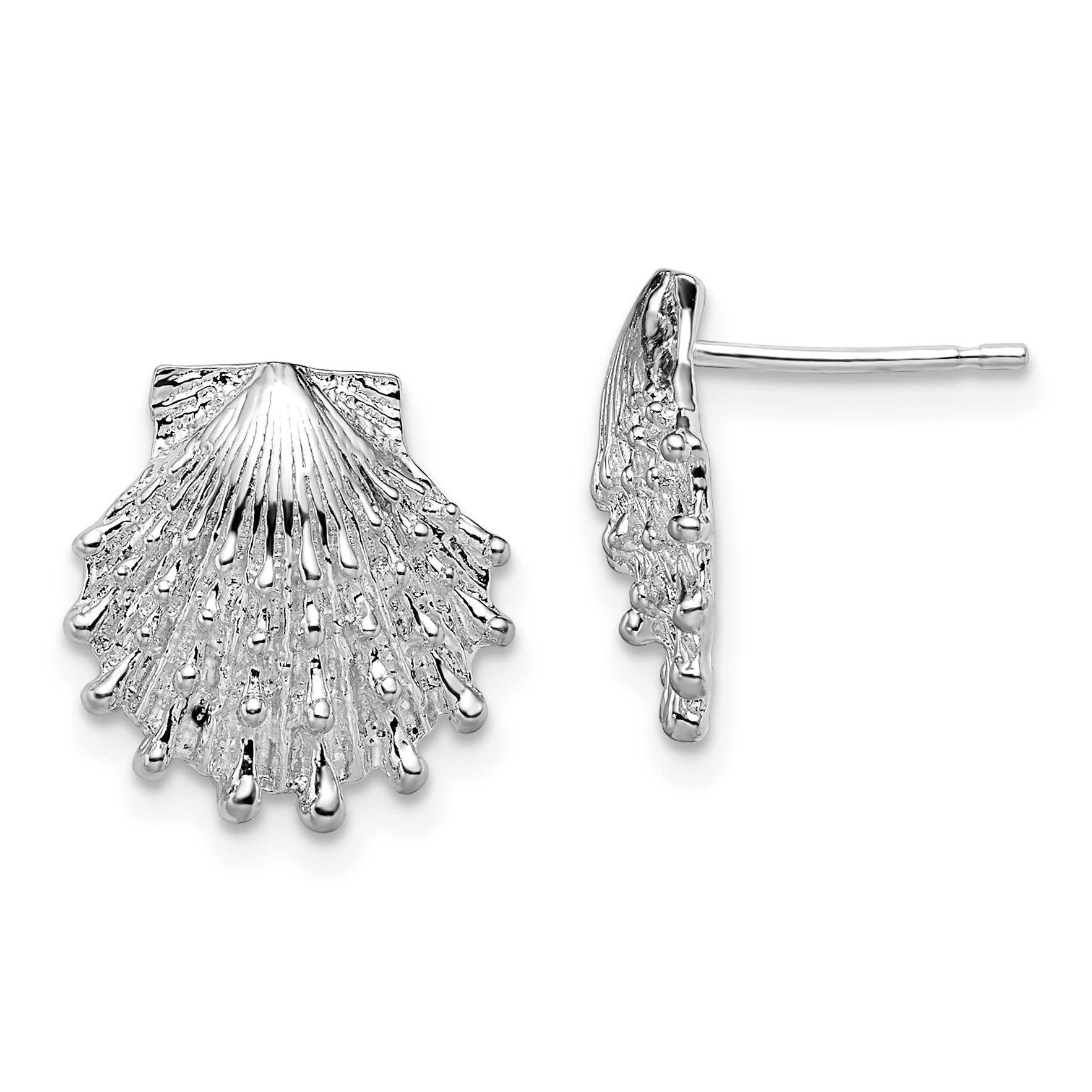 De-Ani Sterling Silver Rhodium-Plated Polished Lions Paw Shell Post Earrings (QE15516)