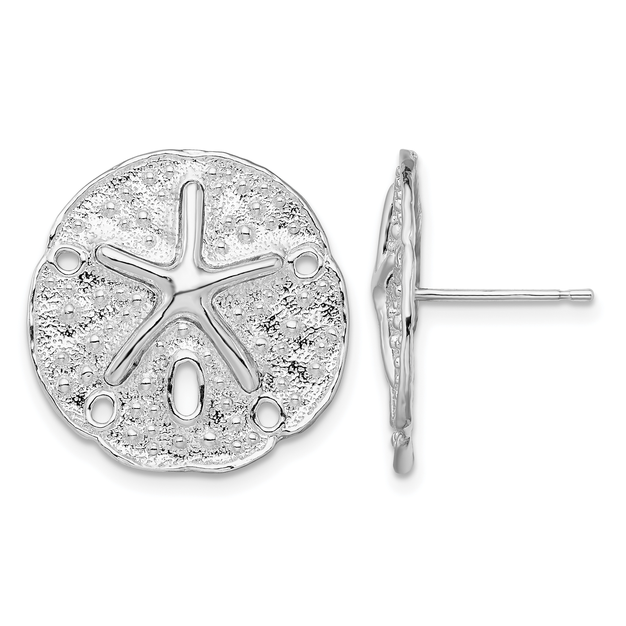 De-Ani Sterling Silver Rhodium-Plated Sand Dollar with Starfish Post Earrings (QE15523)