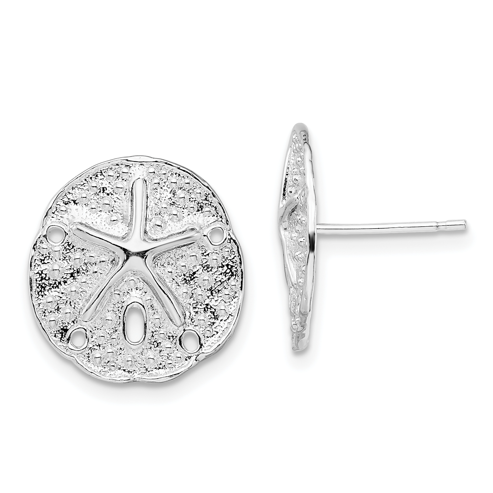 De-Ani Sterling Silver Rhodium-Plated Small Sand Dollar with Starfish Post Earrings (QE15524)