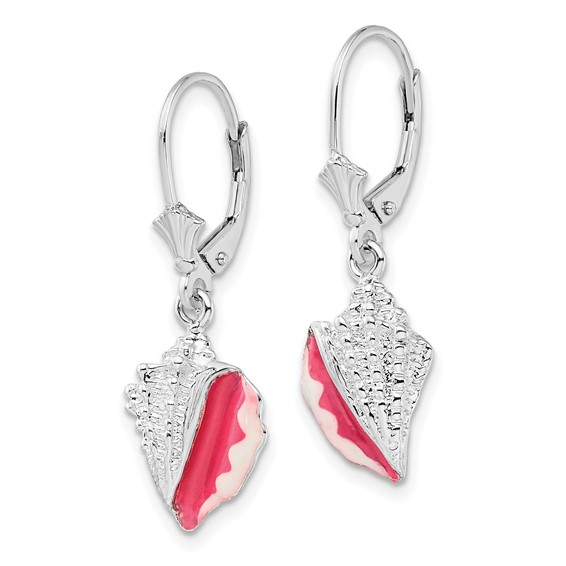 De-Ani Sterling Silver Rhodium-Plated Enameled Conch Shell Leverback Earrings