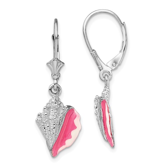 De-Ani Sterling Silver Rhodium-Plated Enameled Conch Shell Leverback Earrings