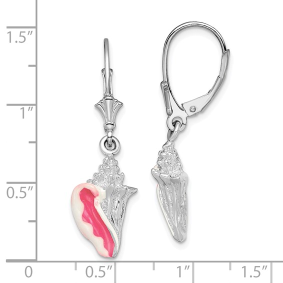 De-Ani Sterling Silver Rhodium-Plated Enameled Small Conch Shell Leverback Earrings