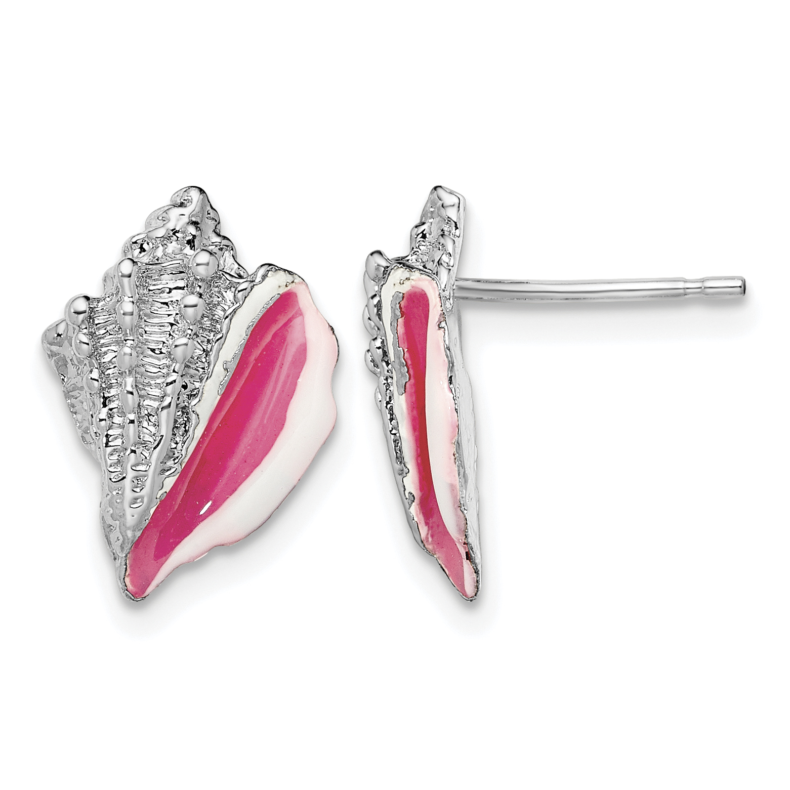 De-Ani Sterling Silver Rhodium-Plated Enameled Conch Shell Post Earrings (QE15529)