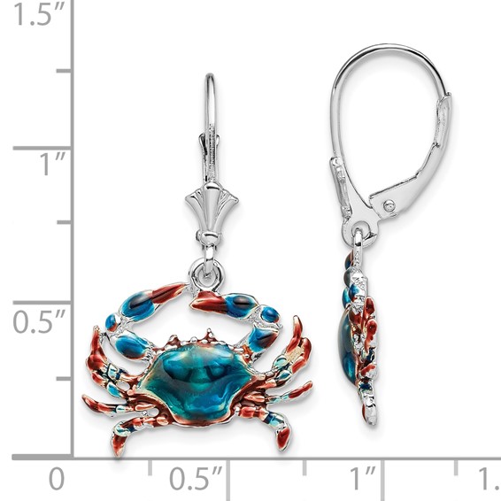 De-Ani Sterling Silver Rhodium-Plated Enameled Blue Crab Leverback Earrings