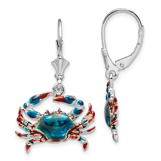 De-Ani Sterling Silver Rhodium-Plated Enameled Blue Crab Leverback Earrings