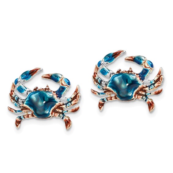 De-Ani Sterling Silver Rhodium-Plated Polished Enameled Blue Crab Post Earrings