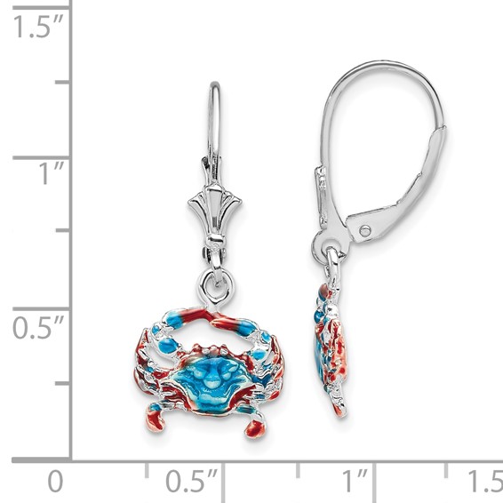 De-Ani Sterling Silver Rhodium-Plated Enameled Blue Crab Leverback Earrings
