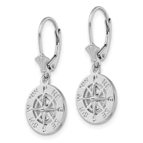 Sterling Silver Compass Dangle Leverback Earrings