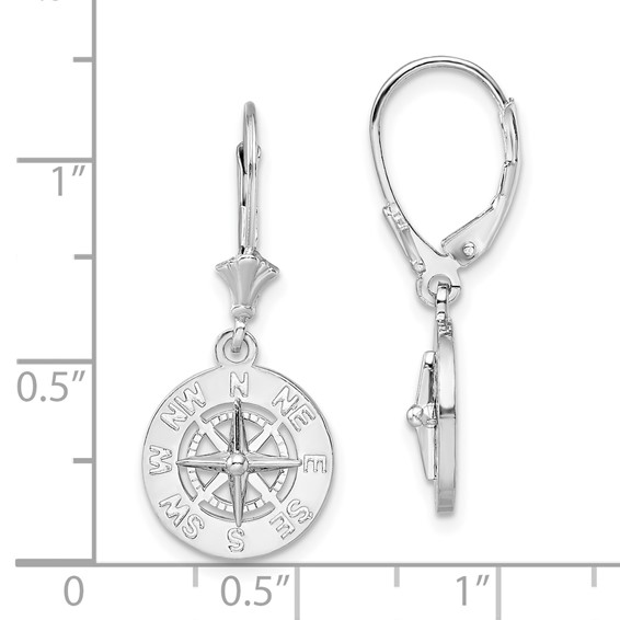 Sterling Silver Compass Dangle Leverback Earrings
