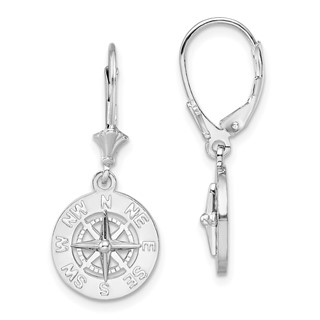 Sterling Silver Compass Dangle Leverback Earrings
