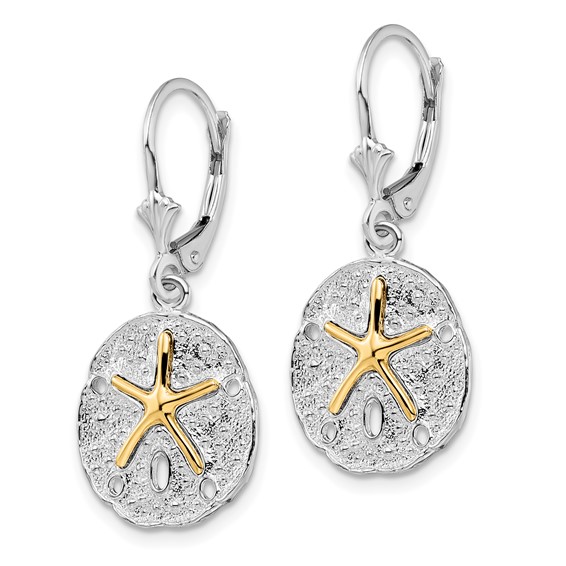 De-Ani Sterling Silver Rhodium-Plated Sand Dollar with 14k Starfish Leverback Earrings