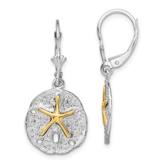 De-Ani Sterling Silver Rhodium-Plated Sand Dollar with 14k Starfish Leverback Earrings