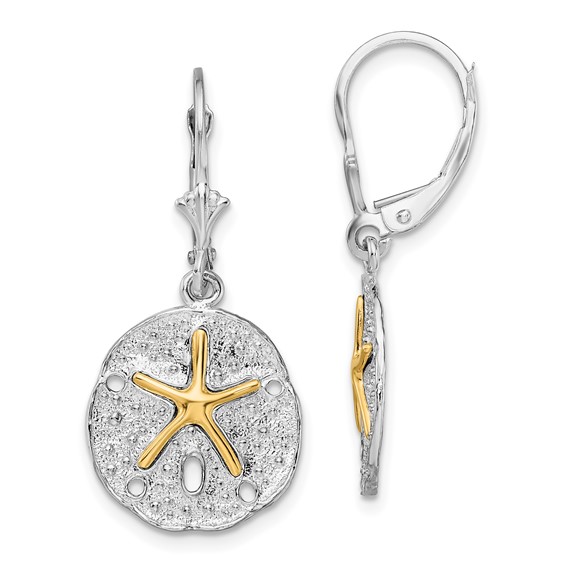 De-Ani Sterling Silver Rhodium-Plated Sand Dollar with 14k Starfish Leverback Earrings