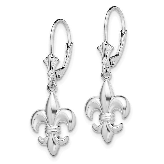 De-Ani Sterling Silver Rhodium-Plated Small Fleur de Lis Leverback Earrings