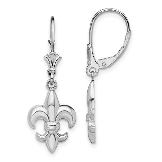 De-Ani Sterling Silver Rhodium-Plated Small Fleur de Lis Leverback Earrings