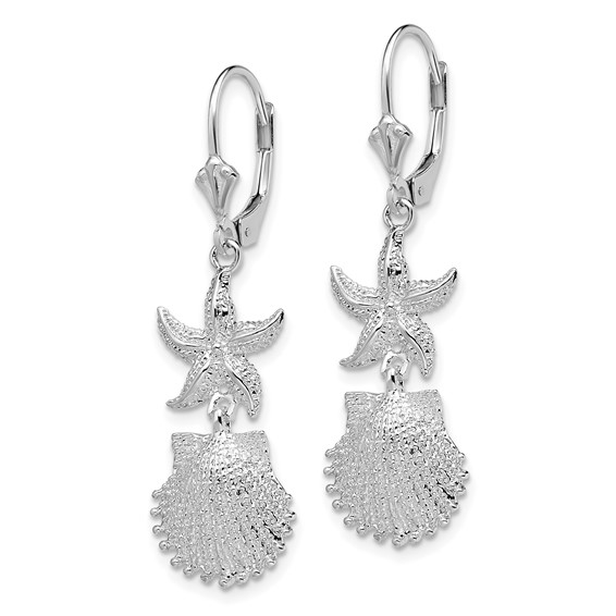 De-Ani Sterling Silver Rhodium-Plated Starfish and Shell Leverback Earrings