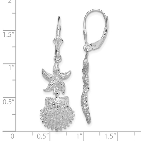 De-Ani Sterling Silver Rhodium-Plated Starfish and Shell Leverback Earrings