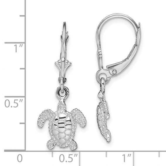 De-Ani Sterling Silver Rhodium-Plated Mini Sea Turtle Leverback Earrings